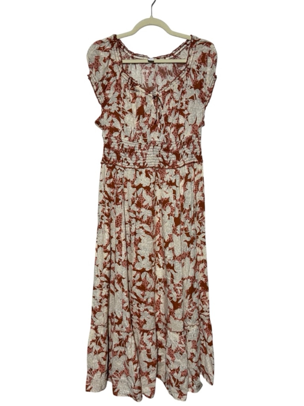 Old Navy Floral Milkmaid Peasant Dress Size M Midi Maxi Smocked Modest Cottage